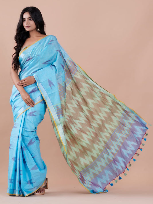 BEAUTIFUL LINEN HAND BLOCK PRINT SAREE