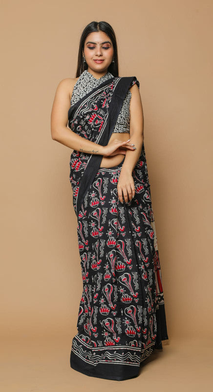 HAND PRINTED MUL COTTON SAREE