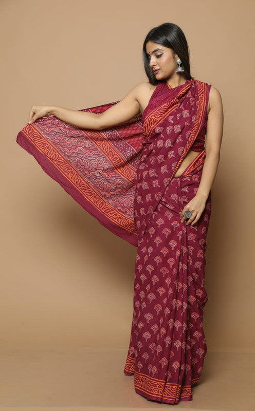 BEAUTIFUL HAND BLOCK  PRINTED COTTON SAREE