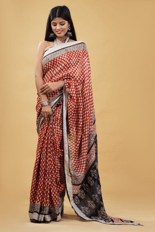 EXCLUSIVE HAND BLOCK  PRINTED LINEN SAREE!!