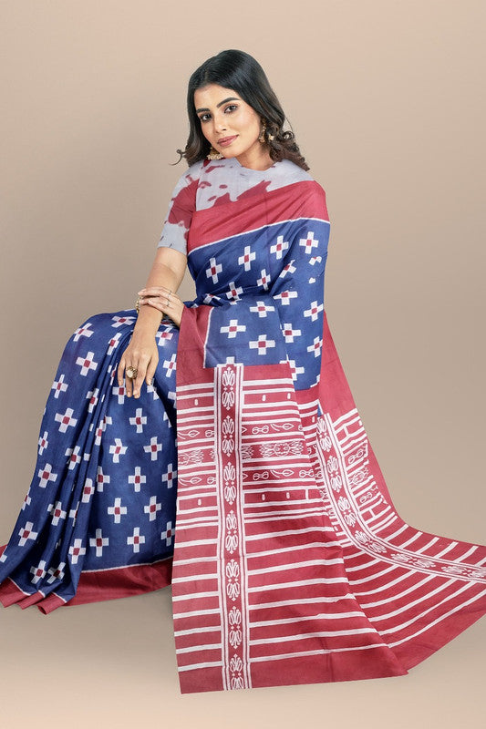 Blue & Pink Coloured Premium Mul Mul Cotton Beautiful Hand Block printed Women Daily/Party wear Saree with Blouse!!