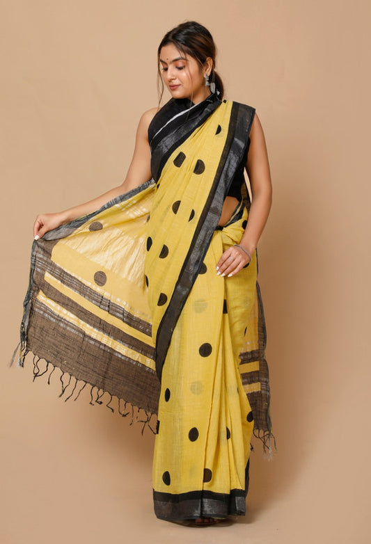 LINEN COTTON HAND BLOCK PRINT SAREE WITH BLOUSE!!