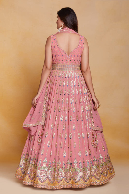 Pink Coloured Georgette with Sequence Thread Mirror Work Woman Designer Party wear Lehenga Choli with Dupatta!!