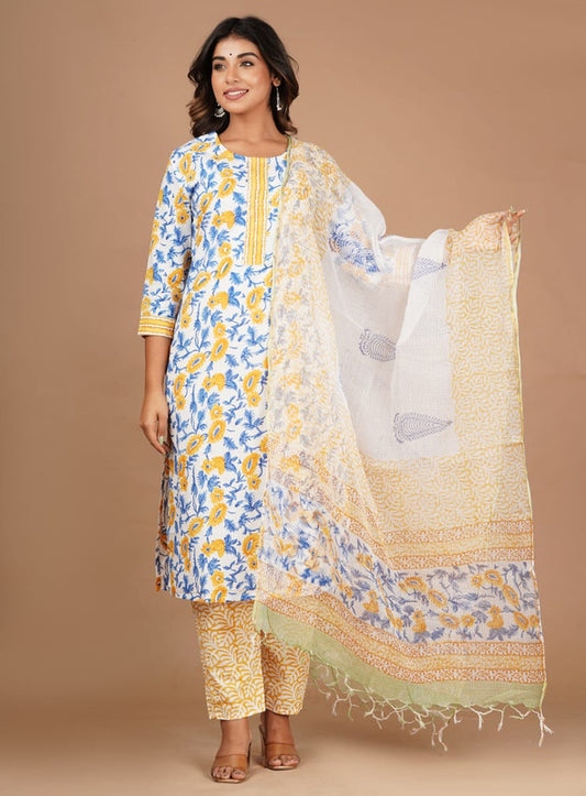 Exclusive Cotton Stitched Suit with Cotton Pant & Kota Dupatta!!