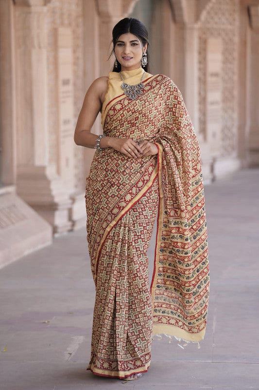 CHANDERI BLOCK PRINTED COTTON SAREE