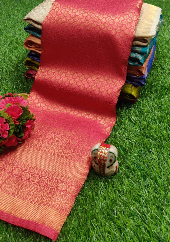 FABULOUS  SOFT SILK FABRIC WITH COPPER JARI AND CONTRAST BORDER &  RICH GRAND PALLU,