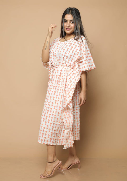 COTTON KAFTAN ALL OVER PRINT MAXI NIGHT DRESS|FREE SIZE|