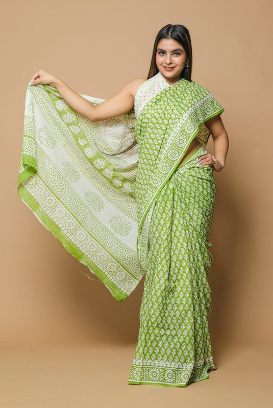 HAND PRINTED MUL COTTON SAREE