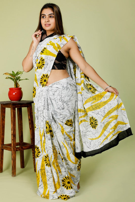 BEAUTIFUL HAND PRINTED MUL COTTON SAREE!!