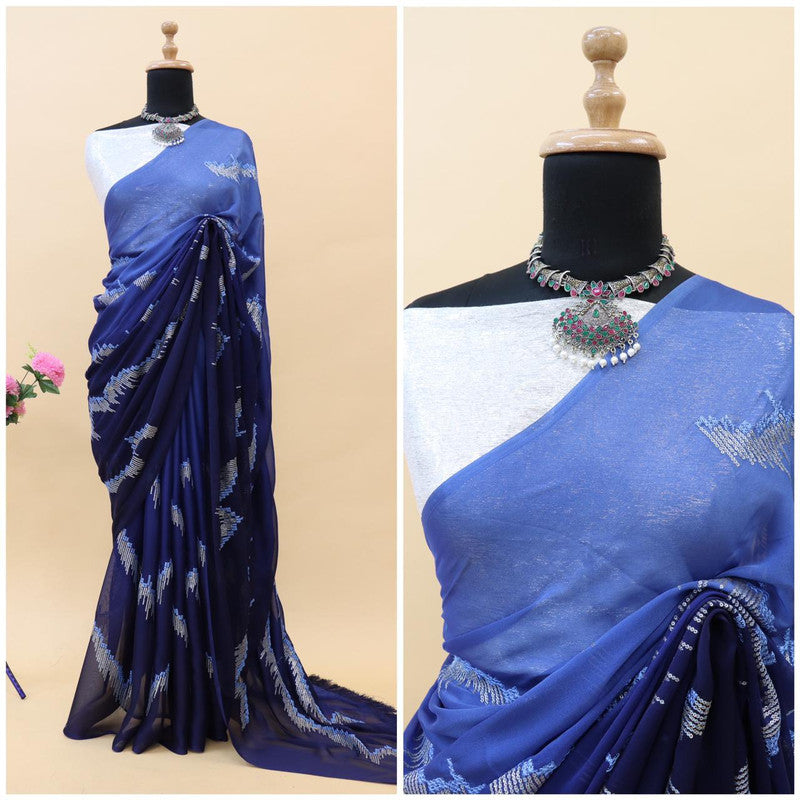 Blue Coloured Padding Silk with Glitter Two Tone Sequence Embroidery work Women Festival/Party wear Designer Silk Saree with Blouse!!