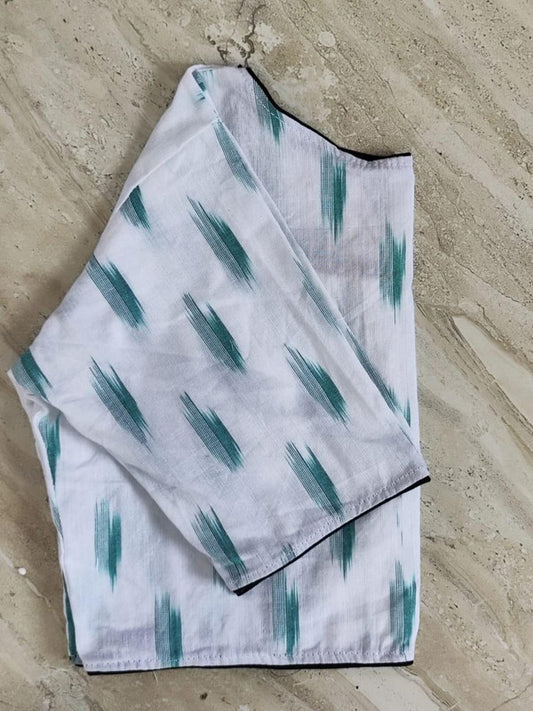White & Green Coloured Pure Cotton with Ikkat Printed Woman Ready made Designer Blouse- Free Size Up to 42 Inch!!