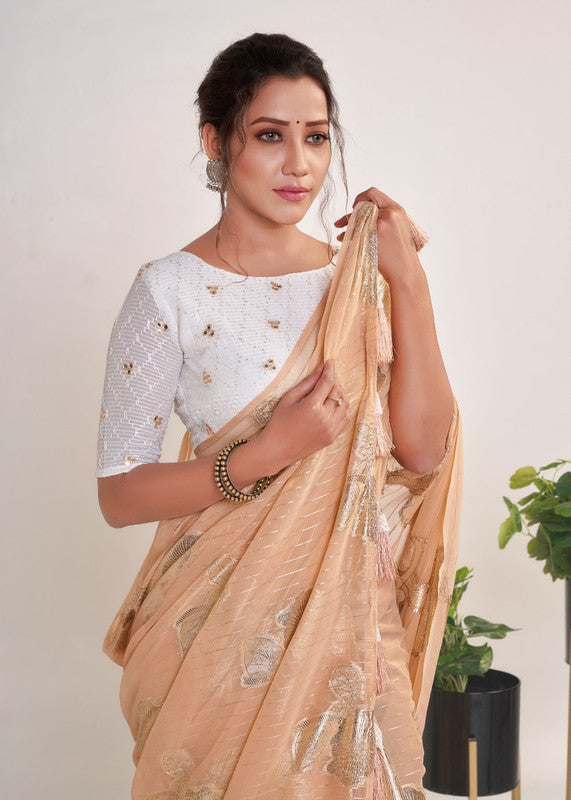 Vishal Prints Fawn Printed Georgette Saree