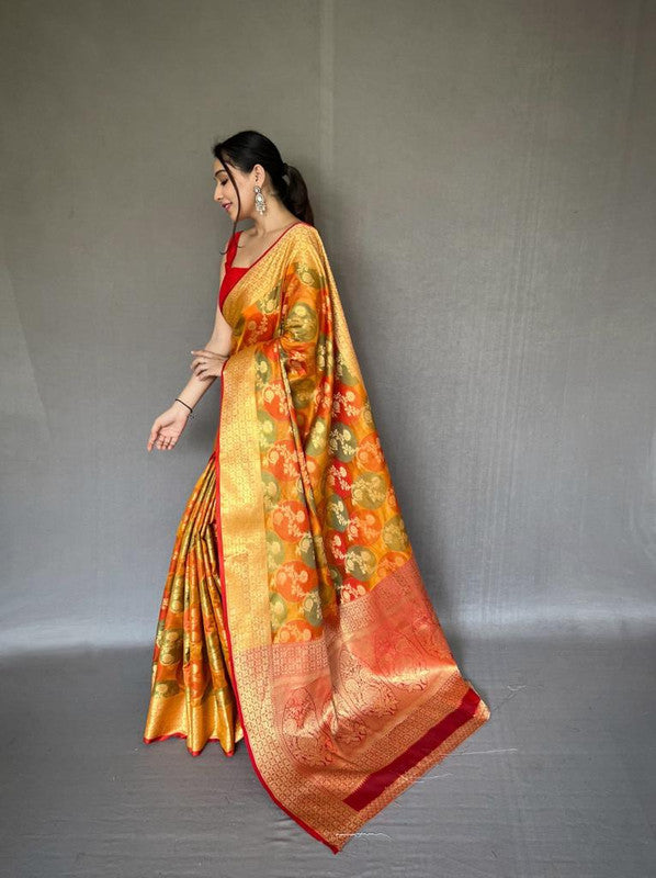 Dandelion Yellow Soft Silk Banarasi Saree - Urban Womania