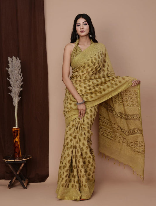 Designer Hand Block Print Chanderi Silk Saree