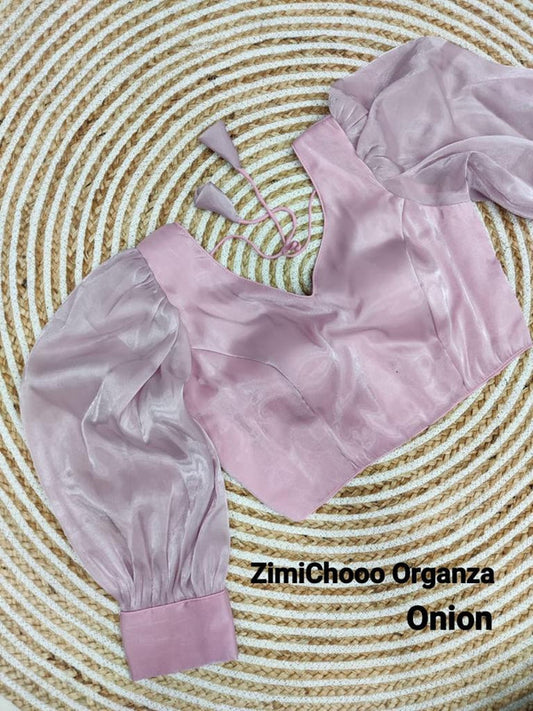 Onion Pink Coloured Premium Pure Soft ZimiChooo Organza Woman Ready made Designer Croptop cum Blouse- Free Size Up to 40 Inch!!