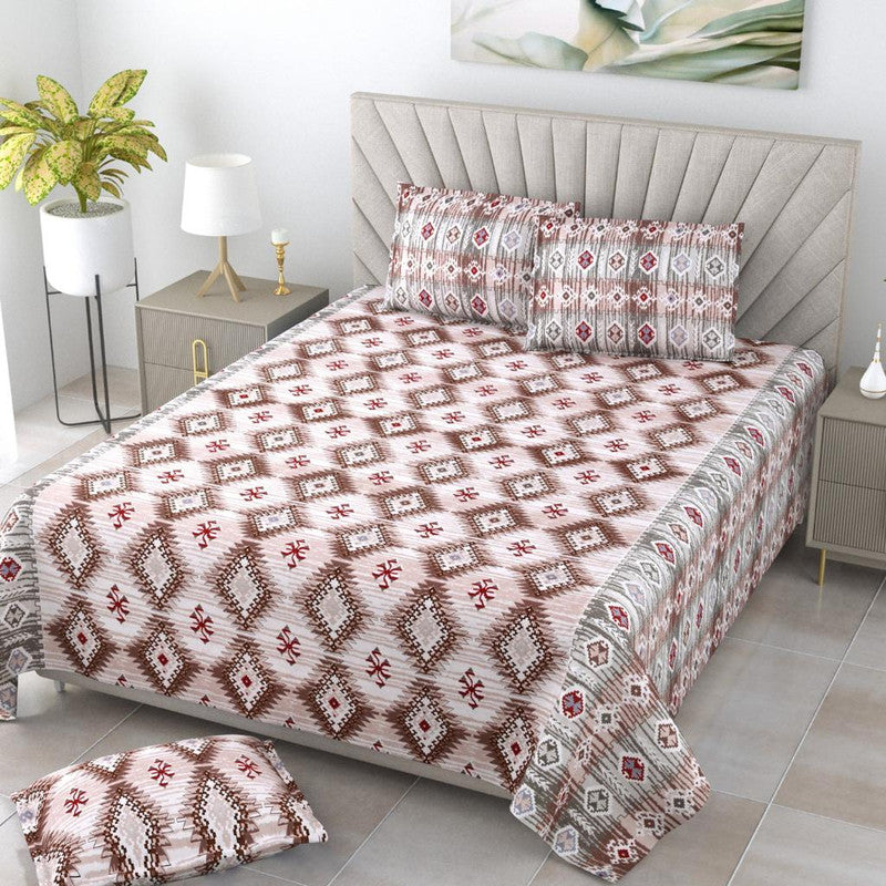 Pink & Brown Coloured Pure Cotton Exclusive Hand Print Queen size Double Bed sheet with Pillow covers!!