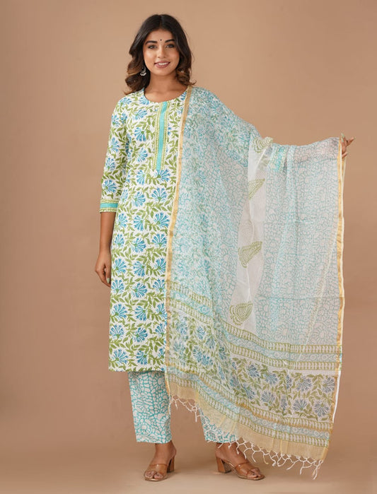 Exclusive Cotton Stitched Suit with Cotton Pant & Kota Dupatta!!