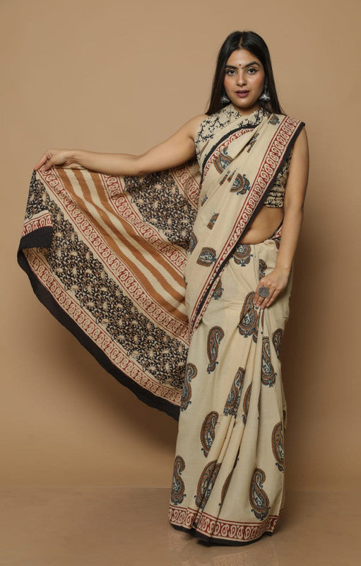 BEAUTIFUL HAND BLOCK  PRINTED COTTON SAREE