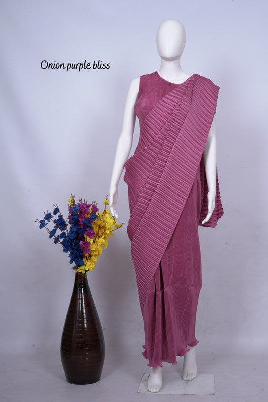 Onion Purple Coloured Exclusive Soft Light Weight Crush Silk Saree with Blouse!!