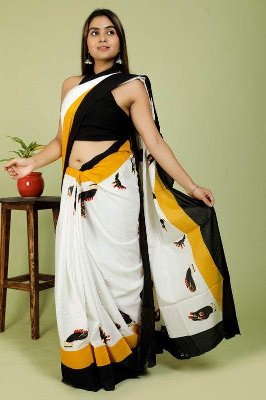 BEAUTIFUL HAND PRINTED MUL COTTON SAREE!!