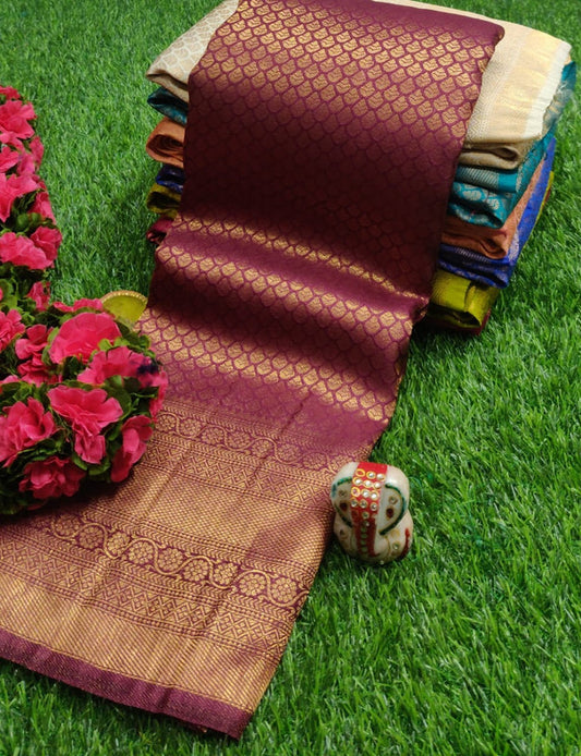 FABULOUS  SOFT SILK FABRIC WITH COPPER JARI AND CONTRAST BORDER &  RICH GRAND PALLU,