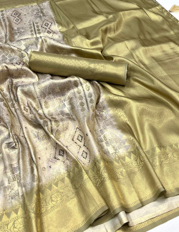 Gold & Multi Coloured Jacquard Handloom Silk with Fancy Latkan Women Party wear Saree with Fancy Blouse!!