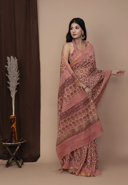 Designer Hand Block Print Chanderi Silk Saree