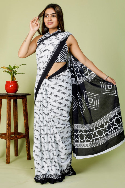 BEAUTIFUL HAND PRINTED MUL COTTON SAREE!!