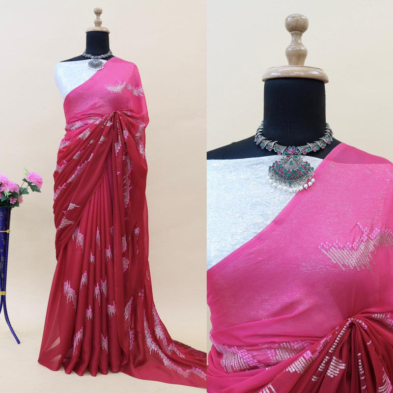 Pink Coloured Padding Silk with Glitter Two Tone Sequence Embroidery work Women Festival/Party wear Designer Silk Saree with Blouse!!