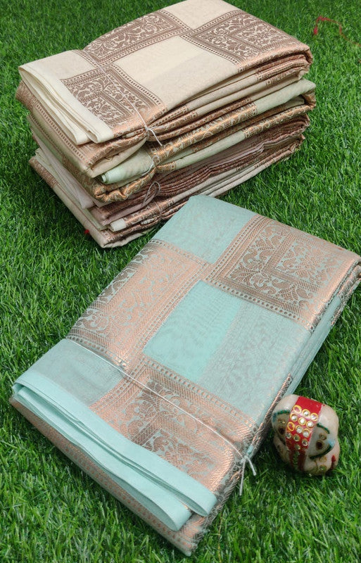 AMAZING COPPER CHANDERI MERCADISE SILK WITH COPPER WEAVING & RICH GRAND PALLU