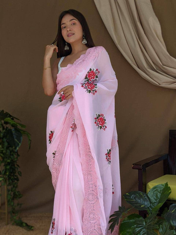 Buy White Silk Organza Handpainted Saree With Unstitched Blouse For Women  by Kyra By Nina + Deepika Online at Aza Fashions.