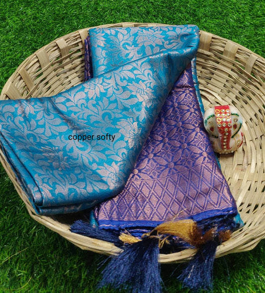 FABULOUS  SOFT SILK SAREE WITH COPPER JARI N CONTRAST BORDER