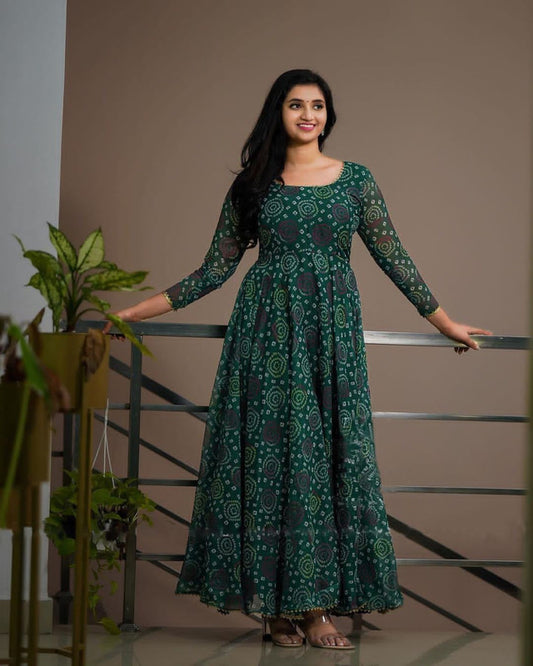 Bandhani printed Anarkali gown with Dupptta