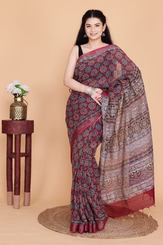 Beautiful Designer Linen  Saree