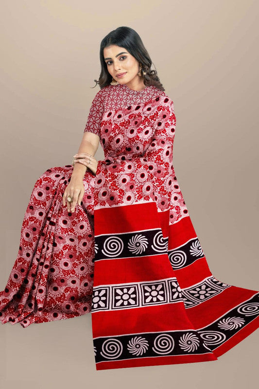 Pink & Multi Coloured Premium Mul Mul Cotton Beautiful Hand Block printed Women Daily/Party wear Saree with Blouse!!