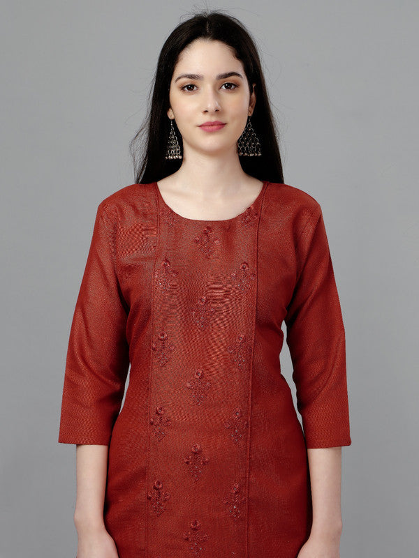 Orange Coloured Pure Cotton with Embroidery work Round Neck 3/4 Sleeves Women Designer Party/Daily wear Kurti!!