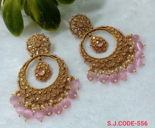 Premium Quality  Gold Plated  Earrings with Real Kempo Stones