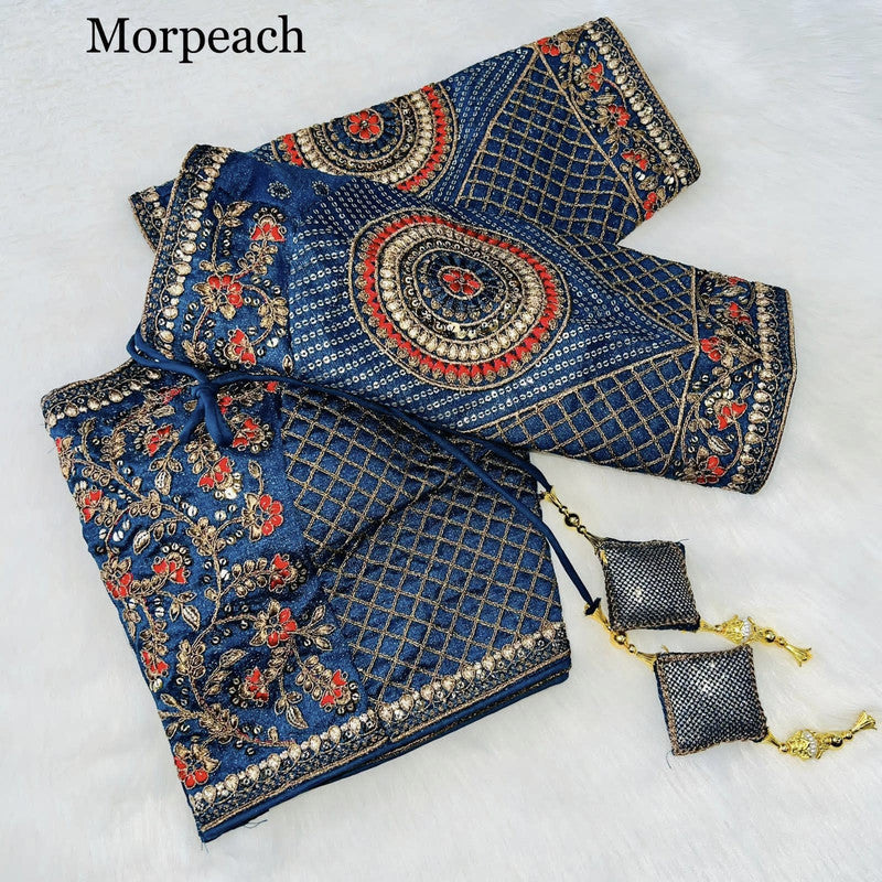 Morpeach Coloured Copper Jari Heavy Embroidery Milan Silk Wedding Bridal designer Ready made Blouse!!