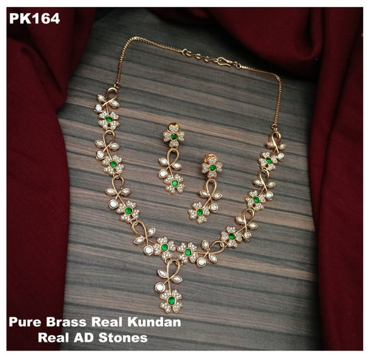 Pure Brass Real Kundan and Premium Quality American Diamond Necklace set with Ear Rings