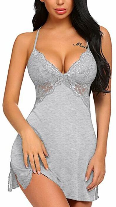 Light Grey Coloured Premium Soft Comfy Net & Silky touch Women Luxurious Night in or a V Neck Net Hosiery Babydoll Honeymoon Dress!!