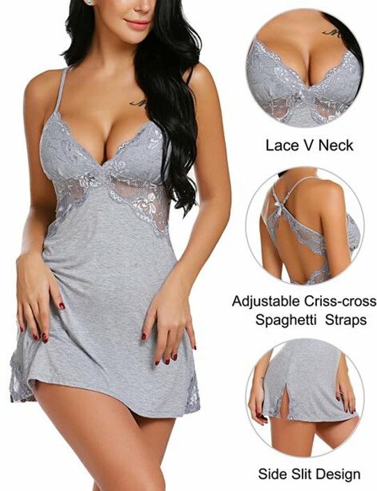 Light Grey Coloured Premium Soft Comfy Net & Silky touch Women Luxurious Night in or a V Neck Net Hosiery Babydoll Honeymoon Dress!!