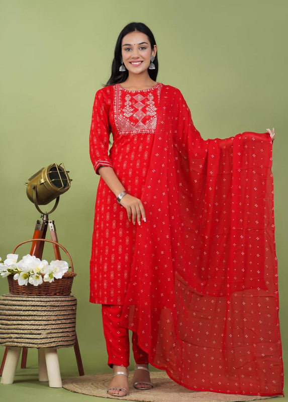 Beautiful Rayon Embroidery with Sequence Work Kurti with Bottom & Dupatta!!