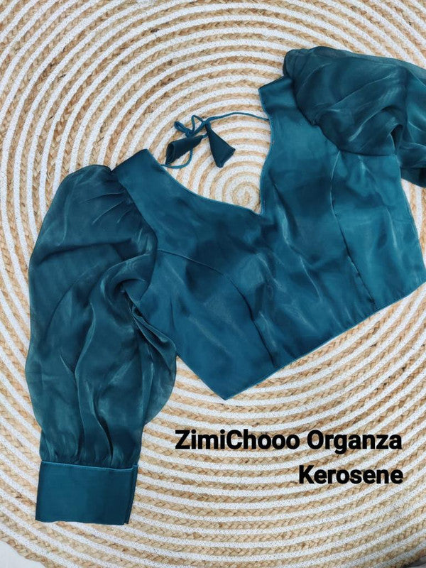 Dark Rama Blue Coloured Premium Pure Soft ZimiChooo Organza Woman Ready made Designer Croptop cum Blouse- Free Size Up to 40 Inch!!