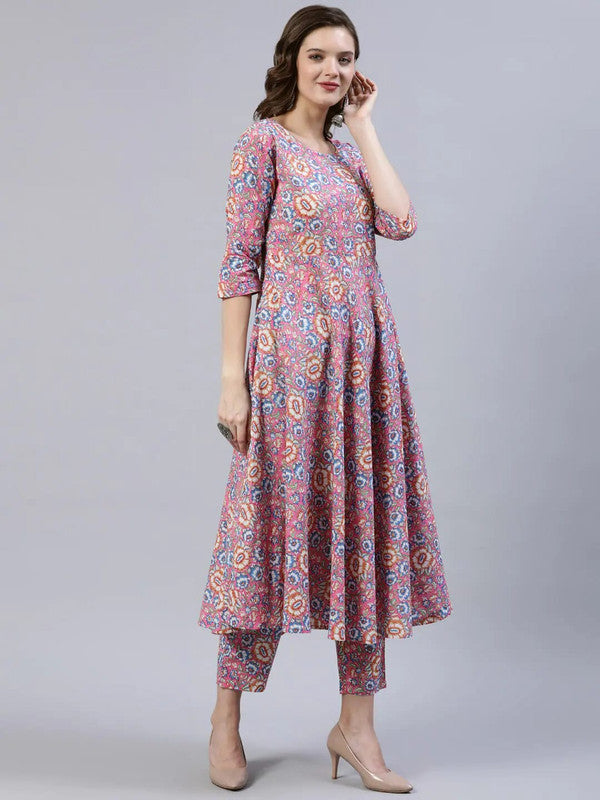 Pink & Multi Coloured Premium Rayon Cotton Digital Printed Women Designer Party wear Anarkali Kurti with Pant & Dupatta!!