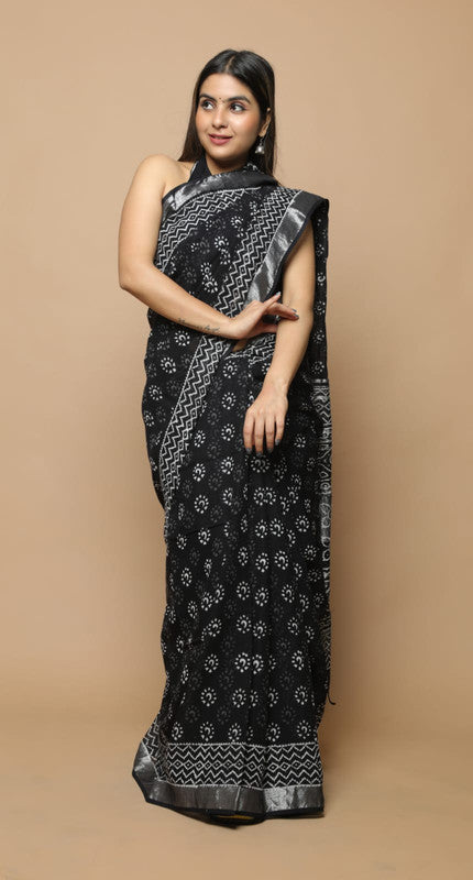 LINEN HAND BLOCK PRINT SAREE