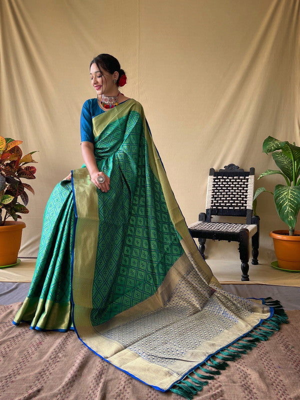 Green Coloured Bandhej Silk with Weaving Gold Zari Border Rich Pallu with Tassels Women Designer Party wear Saree with Blouse!!