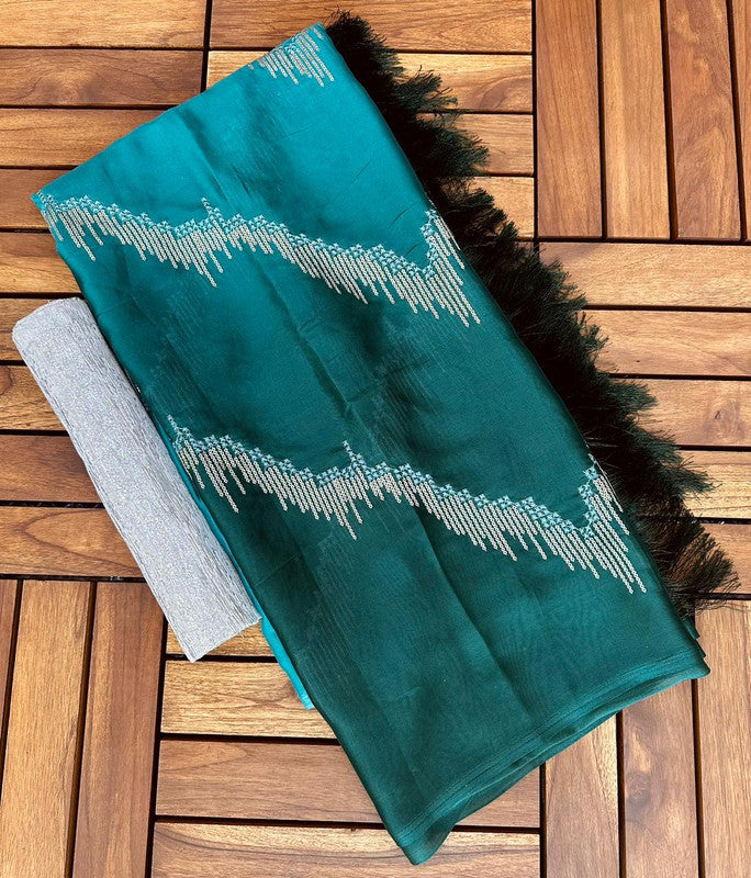 Green Coloured Padding Silk with Glitter Two Tone Sequence Embroidery work Women Festival/Party wear Designer Silk Saree with Blouse!!