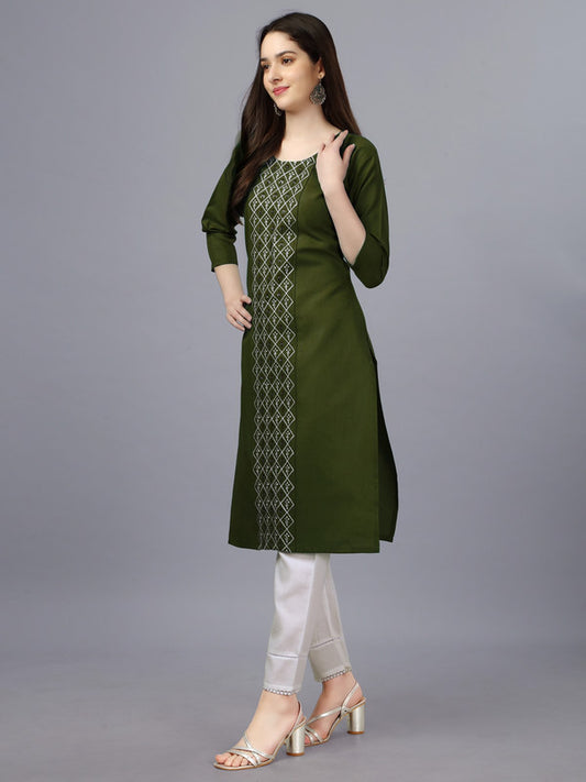 Green Coloured Pure Cotton with Embroidery work Women Designer Daily wear Kurti!!