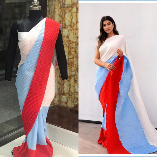 Celebrities Designer Saree On Chinon fabric Pallu