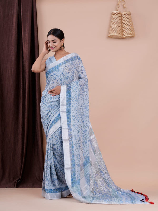 BEAUTIFUL LINEN HAND BLOCK PRINT SAREE